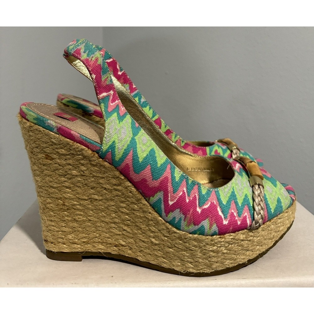 Elaine Turner Harper Batik Print Wedge Sandals Womens Size 7 See Description*